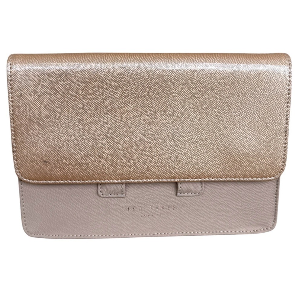 Ted Baker London Nude Rose Gold Crossbody Clutch Bag Floral Lining Mirror